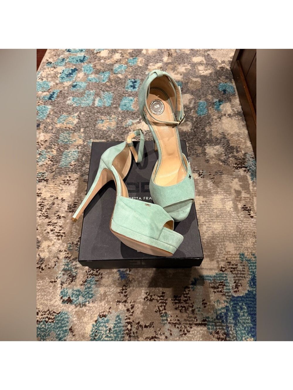 Elisabetta Franchi Mint Green Peep Toe Heels - Picture 3 of 6